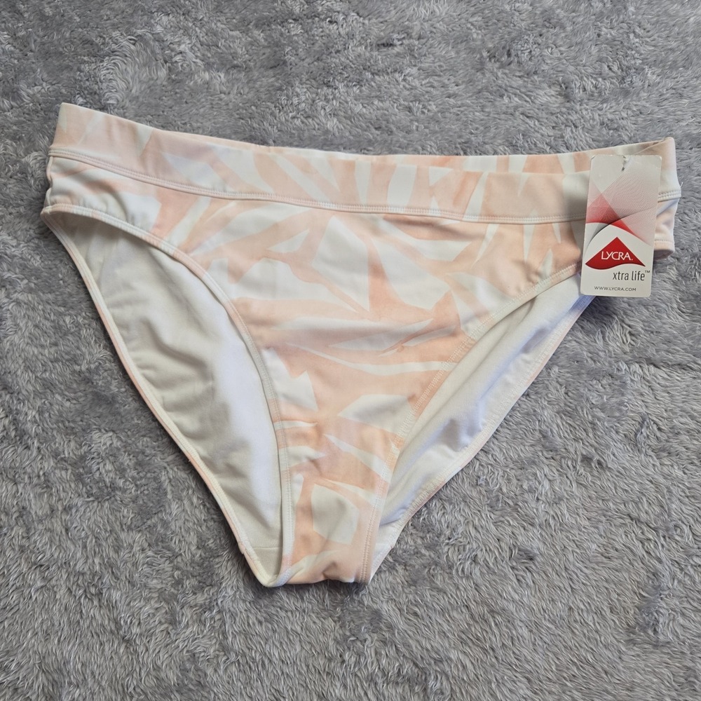 Athleta Peach White Palm Print Bikini Bottoms XL NWT 291940-01 Lycra Xtra Life